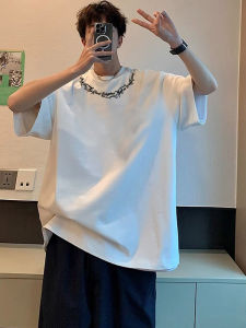 เสื้อยืดแขนสั้นผ้าฝ้ายแท้สำหรับผู้ชายในช่วงฤดูร้อนสไตล์อเมริกัน ทรงหลวม ใส่สบาย ระบายอากาศได้ดี ทนทานต่อการขึ้นขน