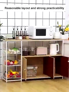 Wood Microwave Oven Rack Kitchen Cabinet Storage Kitchen Organizer 4 Tier Kitchen Storage Cabinet Microwave Rack Multifunction Kitchen Rack
