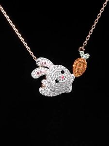 💖Swarovski💖Zodiac Rabbit and carrot diamond pendant necklace S925 sterling silver womens fashion necklace hypoallergenic non-allergenic Valentines Day gift birthday gift for girlfriend bestie