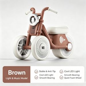 Toddler Balance Bike No-Pedal Kids Tricycle with Music Baby Walker Ride On Toy for 2-5 Years Old Boys Girls Anti-Tip Safe Gli