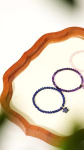 1PC Natural Crystal Round Bead Bracelet with Amethyst & Rose Quartz Star Pendant – Simple & Stylish Design Gift for Holidays