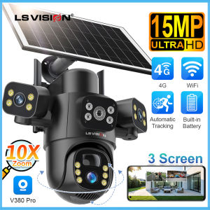 LS VISION 15MP V380 3 PTZ ống kính Wifi/4G CCTV Camera năng lượng mặt trời 10x thu phóng kỹ thuật số theo dõi tự động phát hiện hình người Camera An Ninh IP66 ngoài trời không thấm nước đầy màu sắc nhìn trong đêm Máy ghi hình IP âm thanh hai chiều