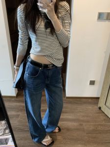 Quần Jeans Ống Rộng Cạp Cao Phong Cách Retro Dài 180 Cm Cho Nữ Quần Ống Thẳng Dài Đến Sàn Mùa Xuân Thu Đông Quần Thường Ngày