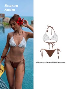 BEARUN | Neck-Hanging Bikini Flower Small Chest Lift Separate Swimwear