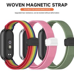 Dây Đeo Nylon Đàn Hồi Cho Xiaomi Band 10/9/8 Với Khóa Từ Tính Dây Đeo Thể Thao Tết Bện Thay Thế Tương Thích Với MiBand NFC