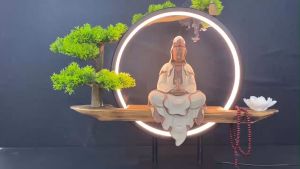 Thác Khói Trầm Hương Thác Phật Quan Âm đèn Led - Đủ phụ kiện kèm 05 nụ trầm Việt