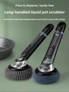 MONLEYTA | German Long-Handled Pot Scrubber Dishwashing Tool Food Grade 304 Wire Brush Kitchen Home Use Non-Falling Thread