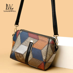 LouisWill กระเป๋าสะพายผญกระเป๋าสะพายข้างผู้หญิงกระเป๋ากระเป๋าสะพายบ่าคระเป๋าสไตล์โบฮีเมียนกระเป๋าหิ้วสายสะพายไหล่แบบปรับได้สีตัดกันดีไซน์ลวดลายสร้างสรรค์บรรจุได้เยอะซิปคู่