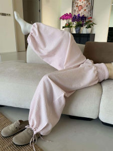 LANMENGYA | Pink Plaid Light Weight Loose Fitting Trousers