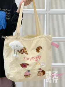 กระเป๋าผ้าใบทรงตุ๊กตาเขี้ยวไก่สไตล์เกาหลีขนาดใหญ่สำหรับเด็กผู้หญิง กระเป๋าสะพายไหล่สำหรับนักเรียน กระเป๋าถือแบบมีซิป กระเป๋าใส่ของใช้ประจำวัน
