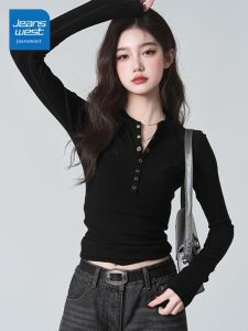 Jeanswest | Black Long Sleeve New Autumn Fitted Short Top