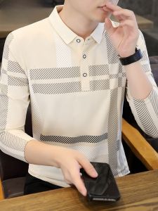 HENGYUANXIANG | เสื้อโปโลคอตตอนแขนยาวลายทางสำหรับผู้ชาย เสื้อเชิ้ตพื้นฐานลำลอง ทรงหลวม ทรงปกติ แฟชั่นฤดูใบไม้ร่วง