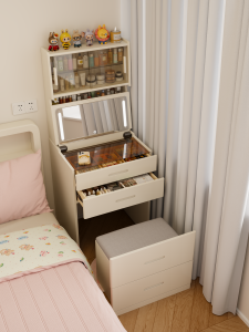 DONGMU | Solid Wood Small Minimalist Vanity Table With Flip Top and Bedside Table Function