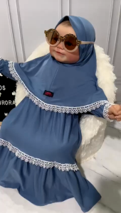 (EGSUS) Gamis Bayi Anak Perempuan Free Jilbab Murah Aurora New Born 0  3 Tahun Pink Model Denim