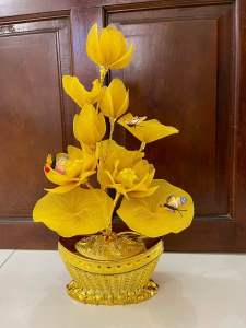 Chậu hoa sen vải voan kim tuyến cao 42cm