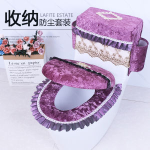 Ghế Ngồi Bồn Cầu Bằng Vải Nhung Vàng Có Thể Giặt Được Chống Thấm Nước Bộ Ba Món Dùng Trong Gia Đình Kiểu Mùa Đông Đệm Bồn Cầu