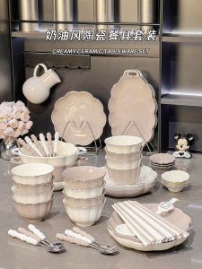 Elegant Ceramic Bowl Plate Set for Home Use Underglaze Color Dinnerware Rice Bowl Set Luxury Lightweight Porcelain Bowls