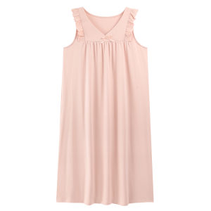 Miiow | Pure Cotton Womens Nightgown Summer 2025 New Sweet Breathable Outdoor Wearable V-neck Sleeveless Midi-length Catman Sleepwear