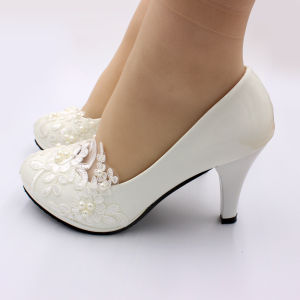 Giày Đế Bằng Đế Trung Màu Trắng Cỡ Lớn Dành Cho Nữ Giày Cưới Giày Đế Mềm Giày Đế Bằng Cho Cô Dâu Trẻ Giày Đế Bằng Đế Tròn