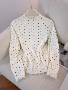 QINGNAER | New Casual Polka Dot Unique Turtleneck Knit Top