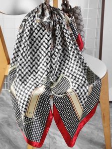 New Fashionable 90cm Square Silk Scarf Printed Polyester Womens Shawl Decorative Sunscreen Neck Warmer Geometric Pattern