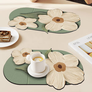 Nordic Small Flower Western Dining Pad Waterproof Oil Resistant Dinner Plate Pad Leather Table Heat Insulation Cutlery Pad Luxury Sensation Cup Pad