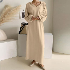 Loose Long Hoodie Dress Womens Autumn Winter Casual Style Long Sleeve Loose Waist Design Full Cotton Basic H-Line Dress