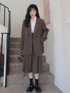 Caramel Color Womens Suit Set 2025 Spring Fashionable Elegant Mini Skirt Professional Two-Piece Suit Stylish Corporate Wear