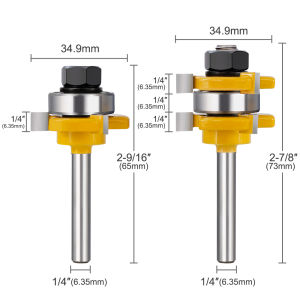 XCNA 2Pcs 1/4 inch Shank Tongue & Groove Cutter Router Bit 3-Tooth T-shaped Woodworking Milling Cutter For Wood Face Mill