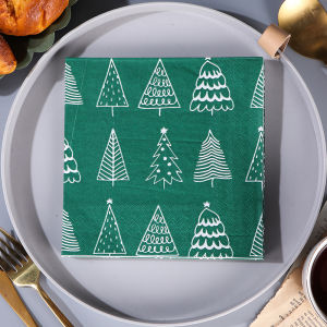 Color Printing Green Christmas Tree Print Tissue Napkin Christmas Party Dining-Table Decoration Paper 20 Sheets