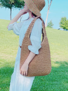 Large Capacity Straw Woven Canvas Bag Womens Single Shoulder Beach Vacation Handbag Travel Purse Foldable Water Washable