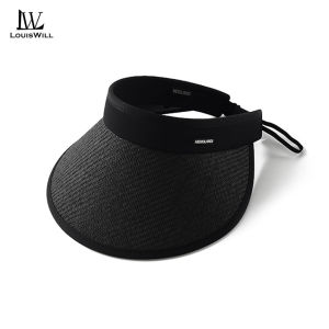 LouisWill Women Sun Cap Sun Visor Hat Foldable Empty Top Hat Casual Knitted Sun Hats Portable Beach Cap Large Brim Cap Sun Protection Cap UV Protection Straw Hats With Windproof Rope for Outdoor Travel