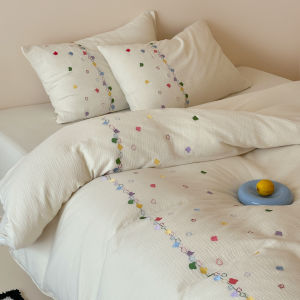 High-end Feel 100% Cotton Crinkled Fabric Four-piece Bedding Yellow