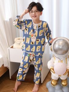 เด็ก ผ้าฝ้าย ผ้าไหม ชุดนอน แขนยาวเสื้อผ้าบ้านบางเครื่องปรับอากาศ ชุดสูท การ์ตูน ชุดเสื้อผ้าบ้านเด็กสําหรับเด็กชายและเด็กหญิง