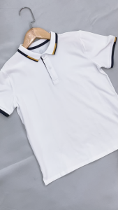 Áo Polo Bé Trai Riomio Cotton 4 Chiều Bo Cổ Bo Tay Dệt Đường Line Đối Xứng Trắng Size 6/7–11/12 (25–45kg) RAT1127