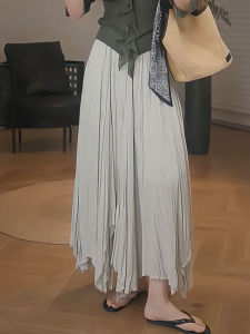 MANMI | Korean Style Light Grey Pleated Half Skirt