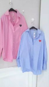 Kemeja Wanita Murah CDG Import Japan Stripe Shirt Blue/ Pink