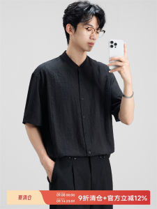 Casual Chinese Style Linen Short Sleeve Shirt Mens Black Stand Collar Half Sleeve Shirt Summer New Fashion Youth Popular Shirt