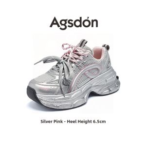 Agsdon | Silver Platform Sneakers Summer Breathable Thick Sole Height Increasing