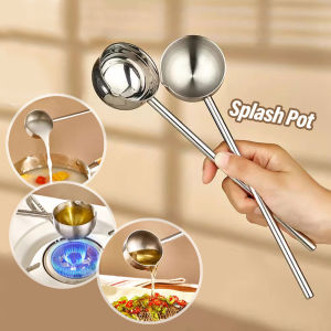 YESPERY Stainless Steel Oil Splashing Small Pot Long Handle Splash Pot for Oil Boiling and Pouring Soup Spoon Sauce Container Kitchen Tool