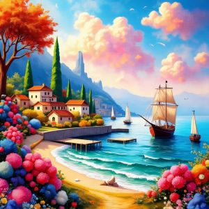 HUACAN Full Drill Diamond Painting Art Mystic Sailboat in Bottle Ocean Scene Gems Craft Mosaic 5D Diamond Painting Kit Decor