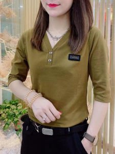 Summer New Arrival Fashion Half Sleeve T-shirt Small Shirt Casual Loose Mom Wear Fashion All-Matching 3/4 Sleeve Bottoming Shirt