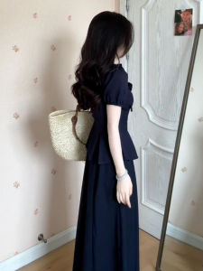 SHULINMEI | French Lace Trim Shirt Dress Womens 2025 New Korean Style Cold Shoulder Long Waist Cinched Dress Sweet Style High Waist A-Line Skirt