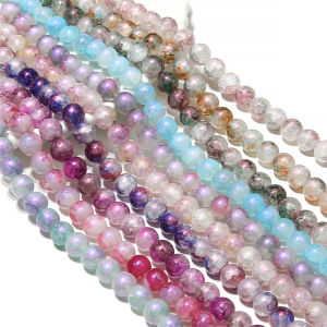 20pcs 10mm Shiny Purple Light Pearl Crackle Crystal Glass Beads Round Loose Spacer Beads for Bracelet Necklace Keychain DIY Jewelry Making Accessories