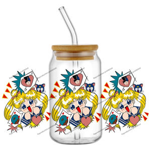 Bandai | Hotsale Sailor Moon Popular Anime 16oz UV DTF 3D Transfer Cartoon Sticker Wrap Decals For Glass Can Cup Craft DIY Creative