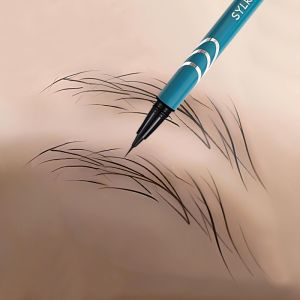 SYLR Ultra Fine Waterproof Liquid Eyebrow Pencil Sweatproof Long-Lasting 2in1 Micro Makeup for Brows Eyeliner Smooth Brown Black