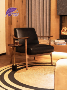 PURPLE LEAF | Retro Modern Minimalist Leather Single Chair Solid Wood