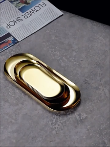  Simple Oval Tray Stainless Steel Dining Steak Food Plate Dessert Fruit Plate Jewelry Organizer Trays Plate Dish