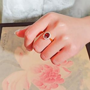 18k Gold Pawnable Saudi Gold Original Full Diamond Zircon Elliptical Ruby Ring