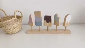 Wooden Montessori Ice Cream Toys Toddlers Pretend Play Simulation Food Game Kitchen Accessories Toys for 3 4 5 Year Old
